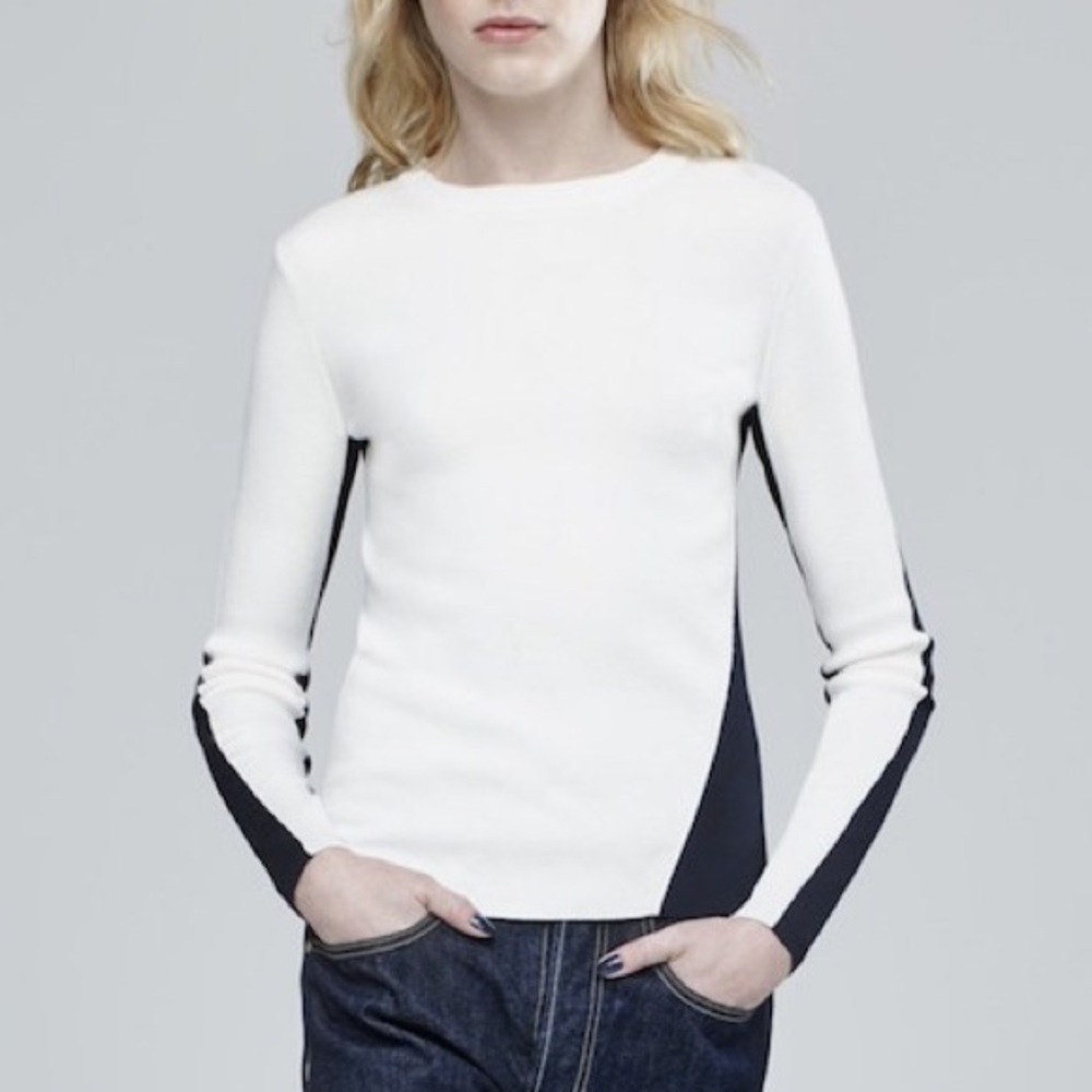 Rag and Bone Ivory and Navy Color Block Sweater